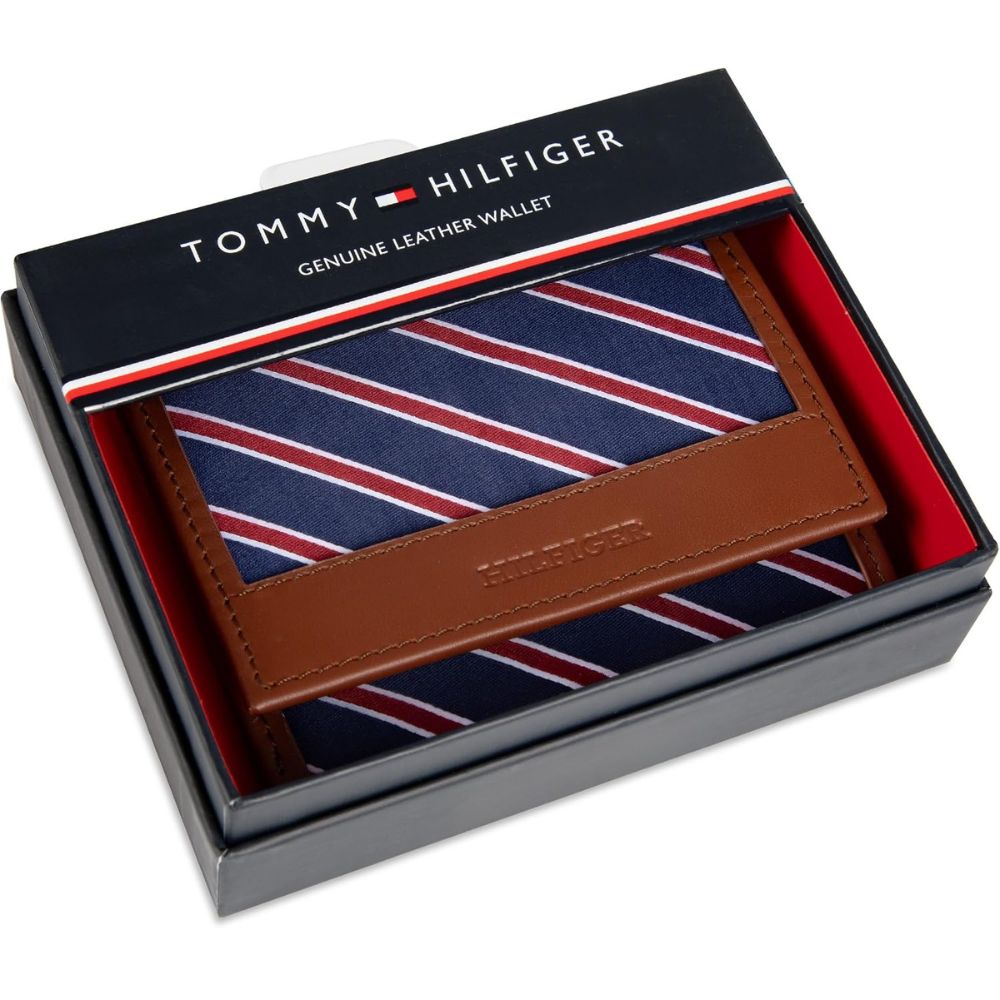 Billetera TOMMY HILFIGER Triple Pliegue Tela - Marrón Rayas