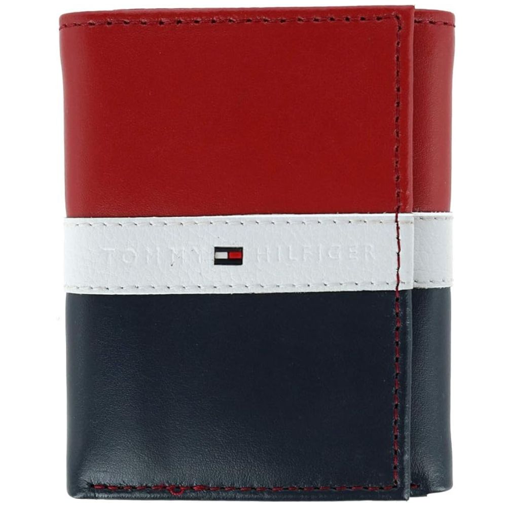 Billetera TOMMY HILFIGER Cuero Trifold RFID - Rojo/Navy