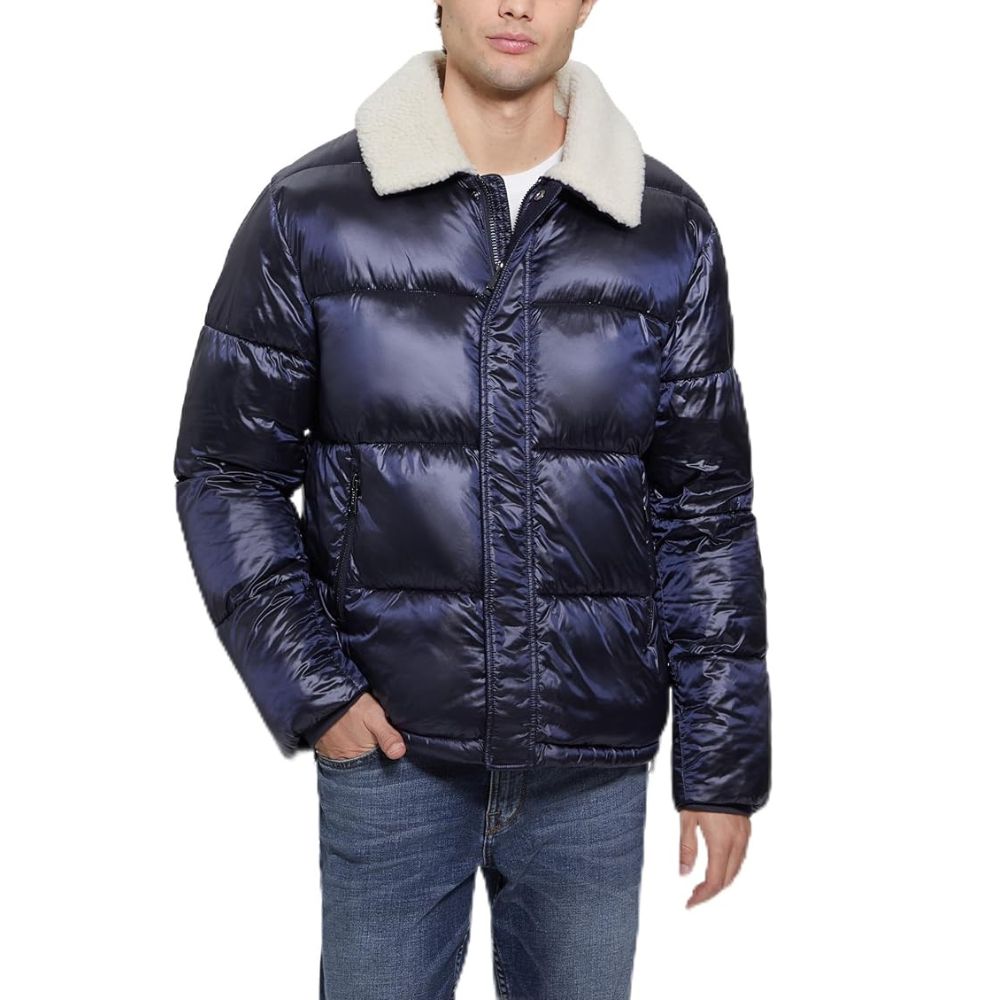 Casaca Guess Puffer Cuello Sherpa - Azul