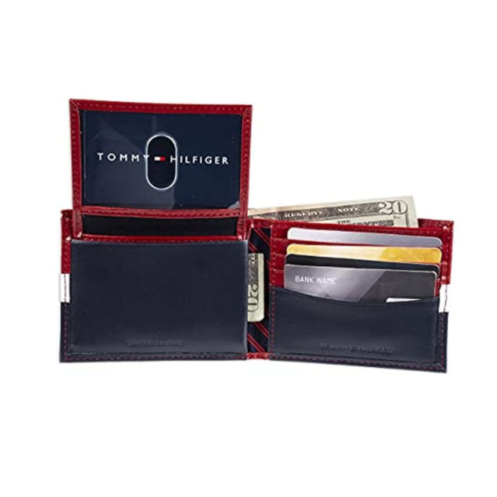 Billetera TOMMY HILFIGER Cuero Delgada RFID - Rojo/Navy
