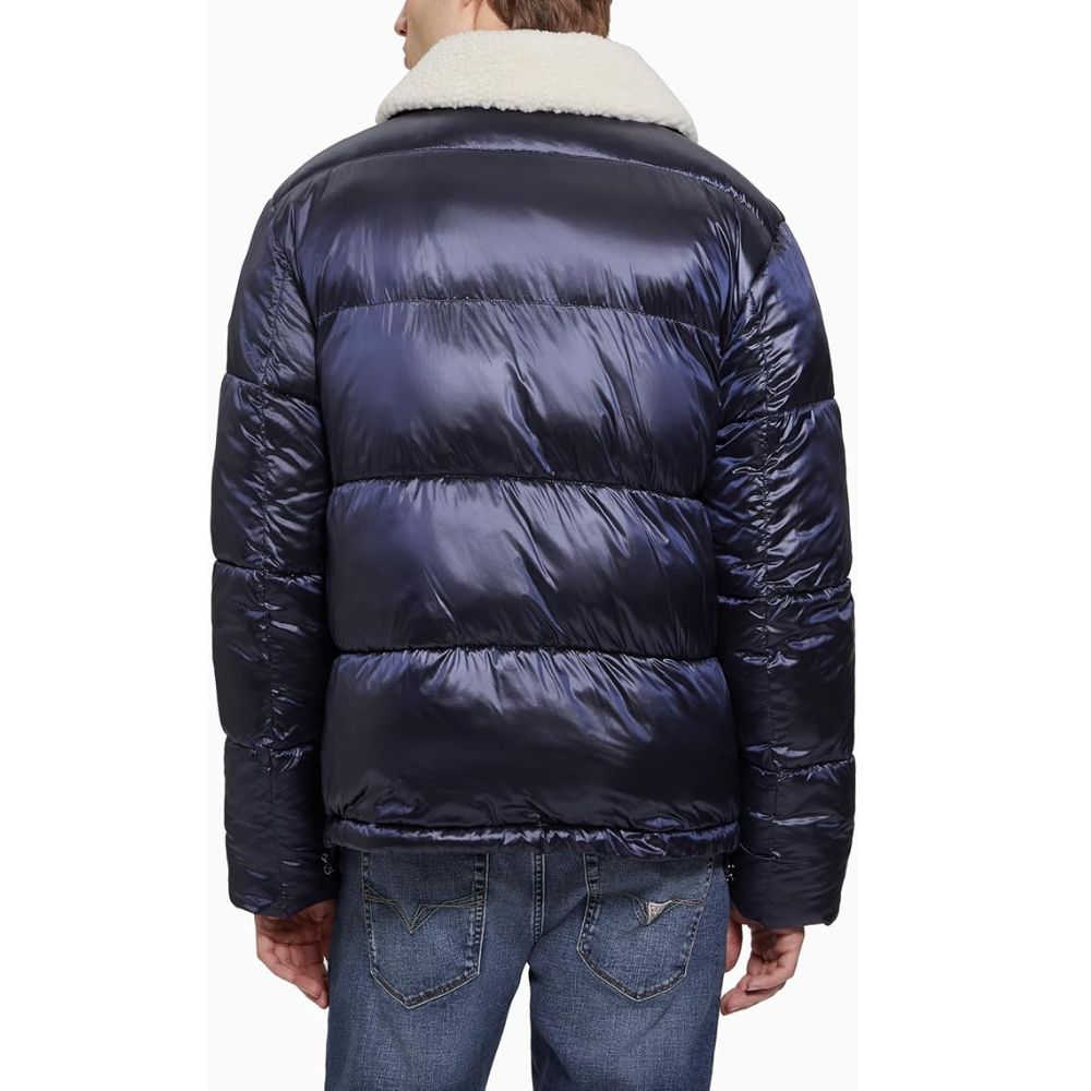 Casaca Guess Puffer Cuello Sherpa - Azul