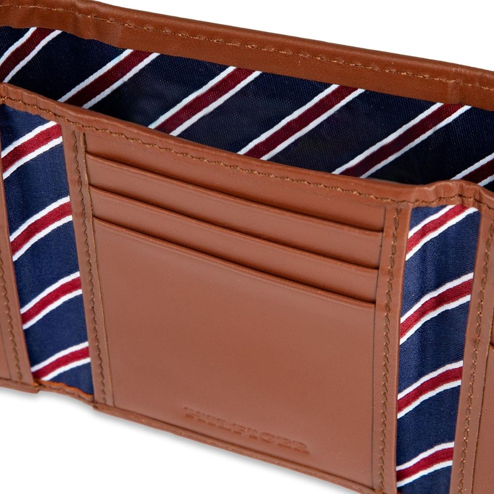 Billetera TOMMY HILFIGER Triple Pliegue Tela - Marrón Rayas