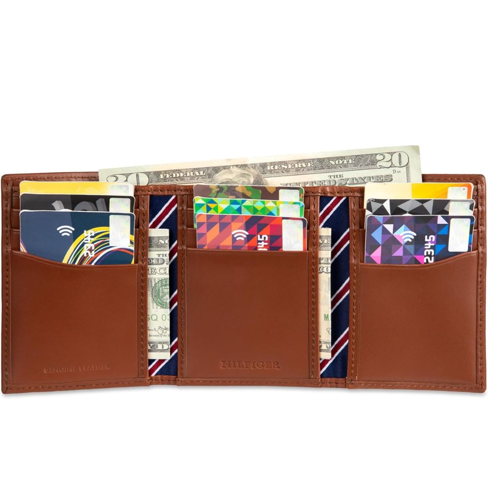 Billetera TOMMY HILFIGER Triple Pliegue Tela - Marrón Rayas