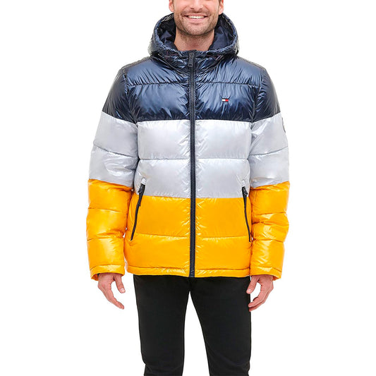 L, TOMMY HILFIGER Hooded Puffer - Amarillo/Azul/Blanco