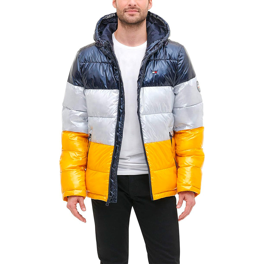 L, TOMMY HILFIGER Hooded Puffer - Amarillo/Azul/Blanco