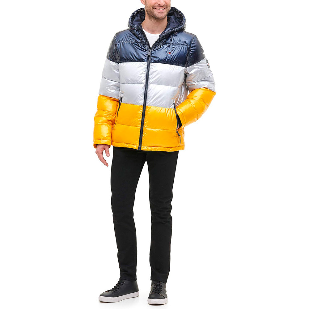 L, TOMMY HILFIGER Hooded Puffer - Amarillo/Azul/Blanco